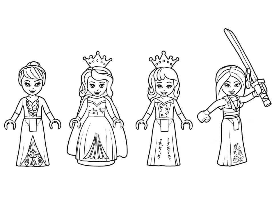 Dibujos de Cuatro princesas de Lego para colorear