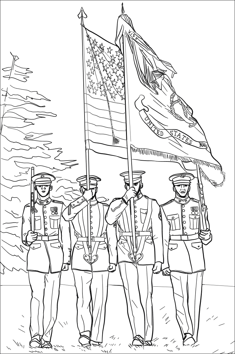 Cuatro Soldados En El Día De Los Caídos para colorir