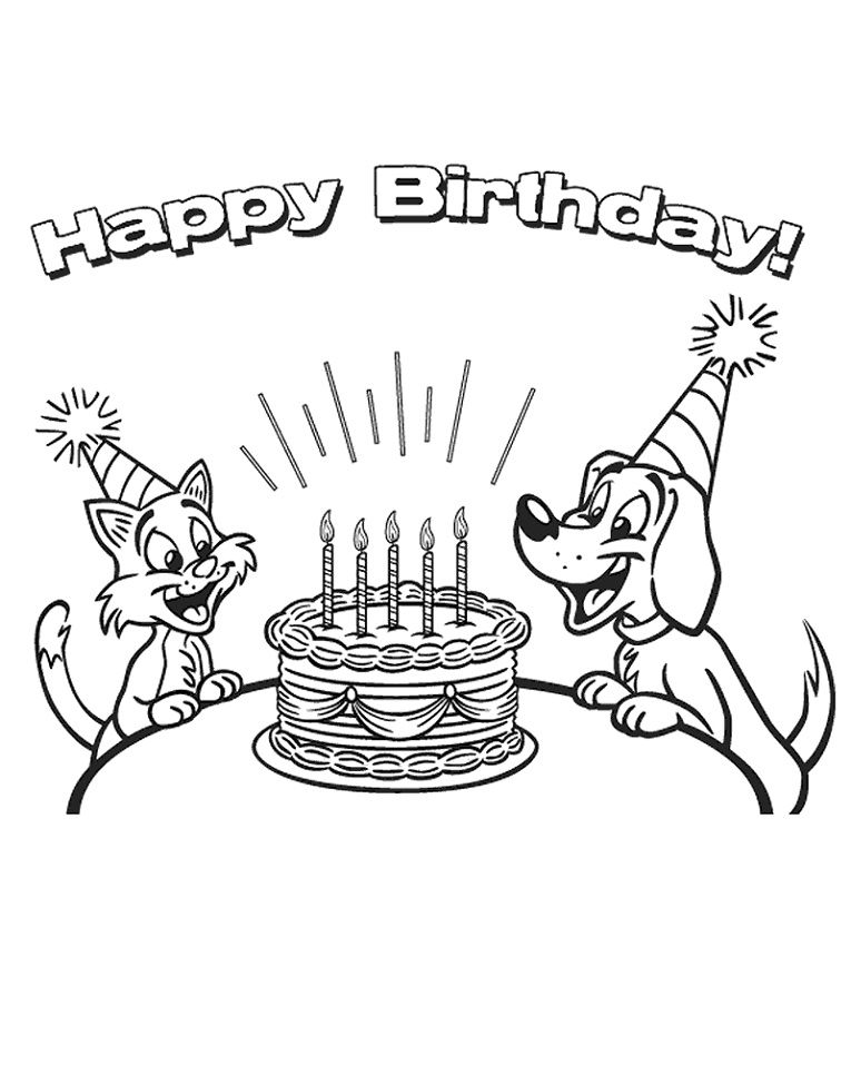 Dibujos de Cumpleaños Para Perros Y Gatos para colorear