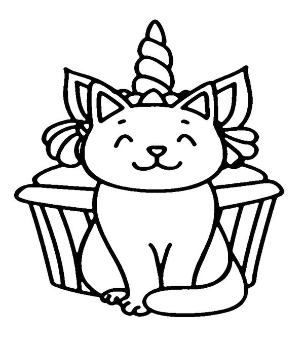 Dibujos de Cupcake de gato unicornio para colorear