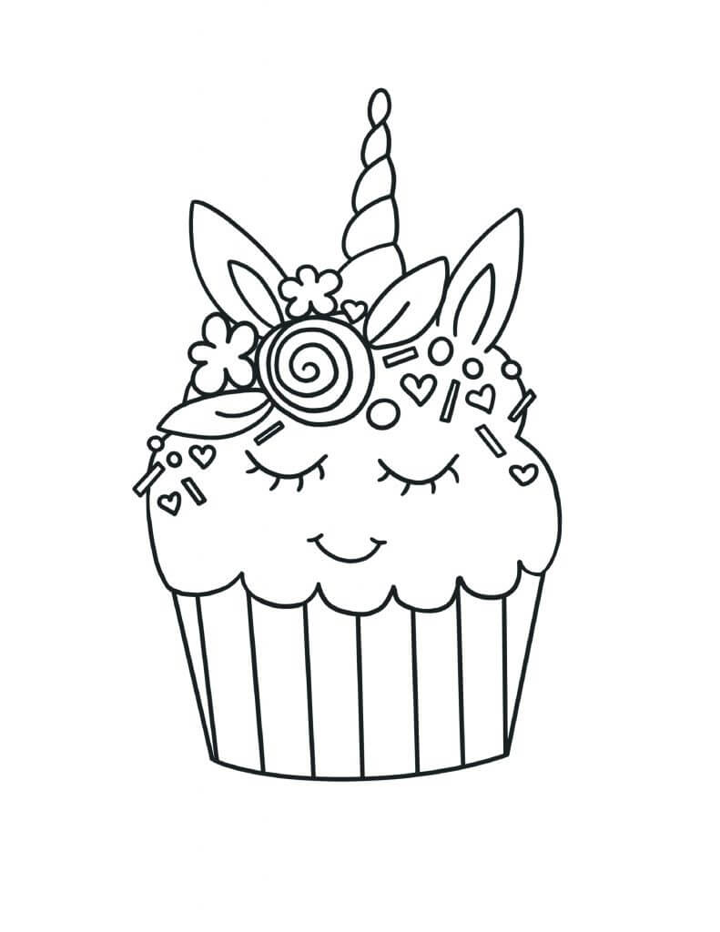 Dibujos de Cupcake Unicornio Sonriendo para colorear