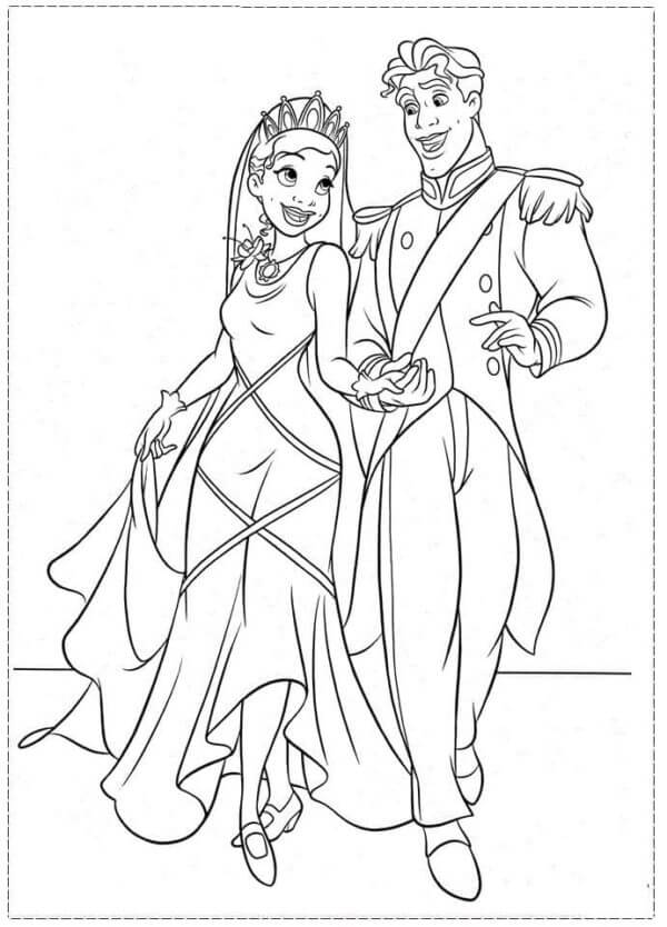 Danza del Príncipe y la Princesa Tiana para colorir