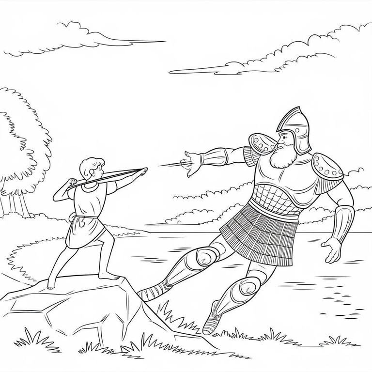 Dibujos de David y Goliat fácil en niños para colorear