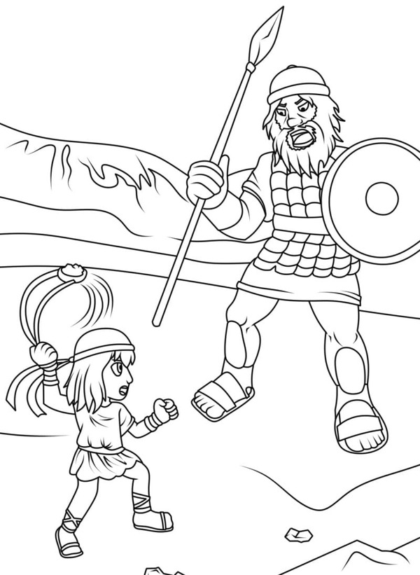 Dibujos de David y Goliat Imprimible para niños para colorear