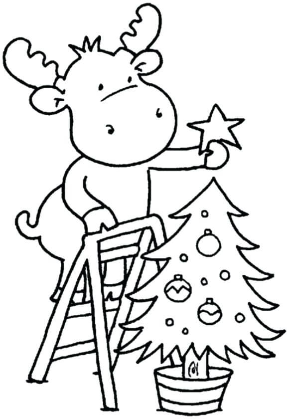 Dibujos de Decoración del Árbol de Navidad del Reno para colorear