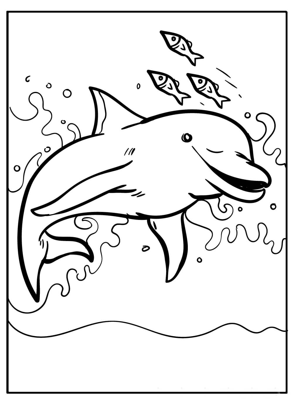 Delfín con tres Peces para colorir