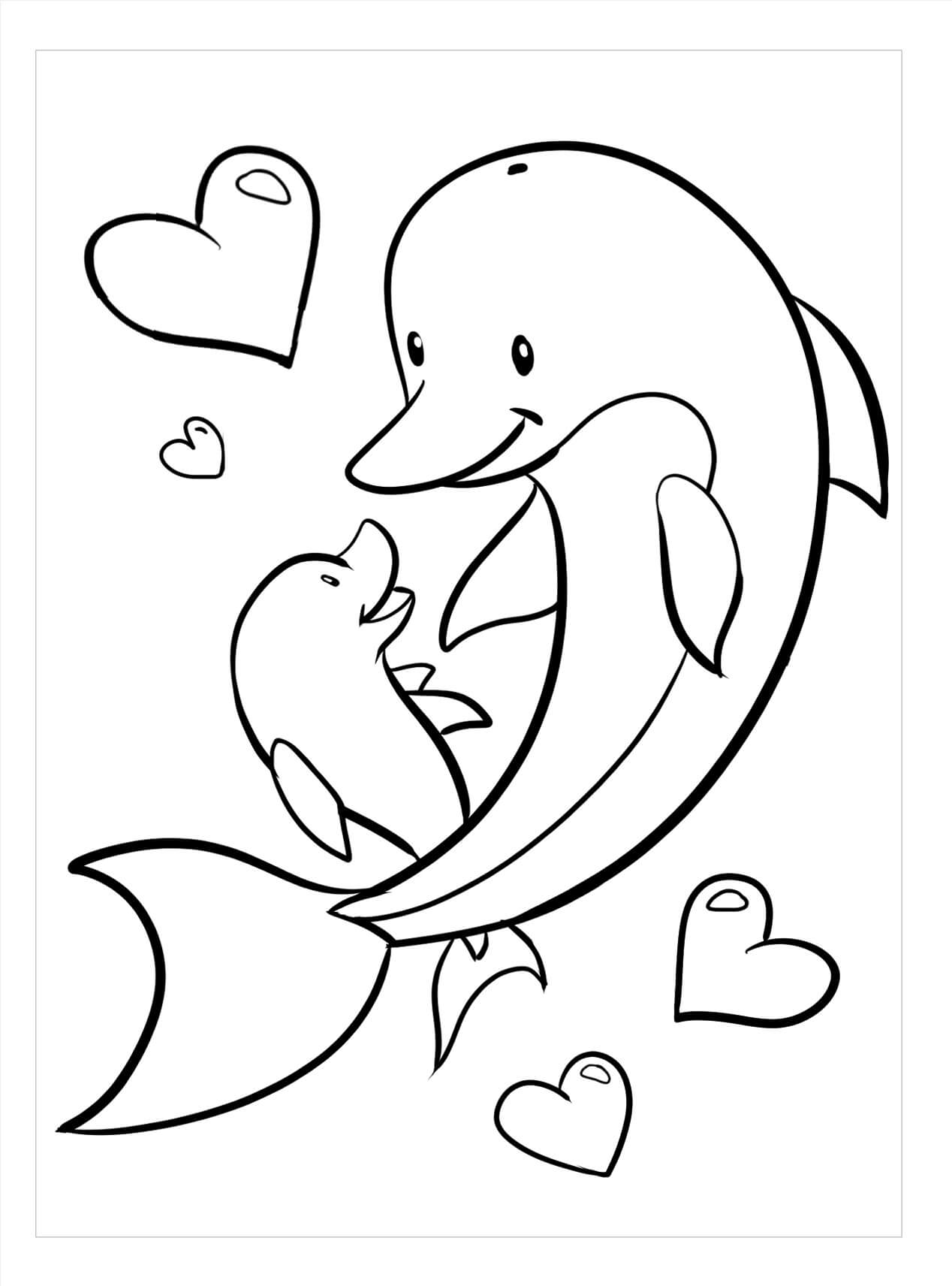 Dibujos de Delfín Madre y delfín Bebé para colorear