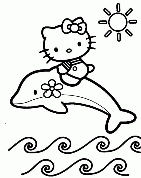 Delfín montando Hello Kitty para colorir