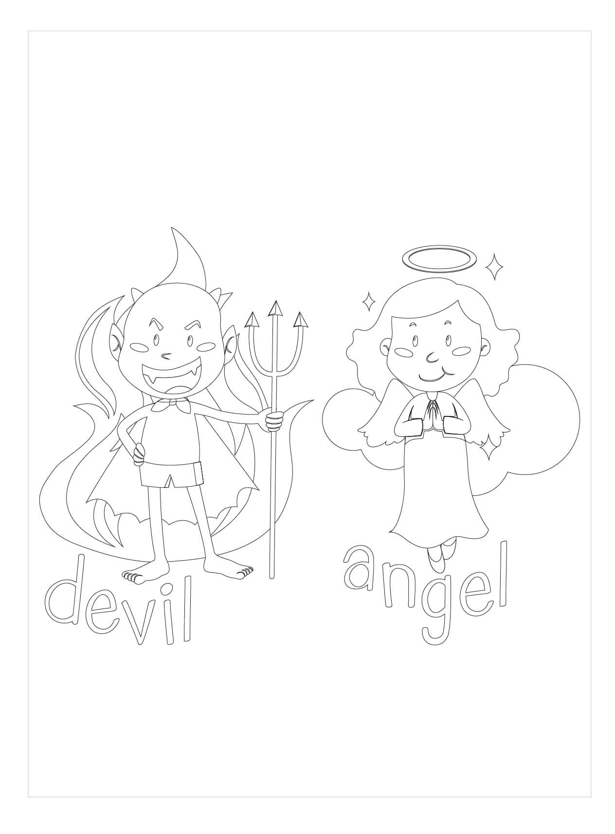 Diablo y Ángel para colorir
