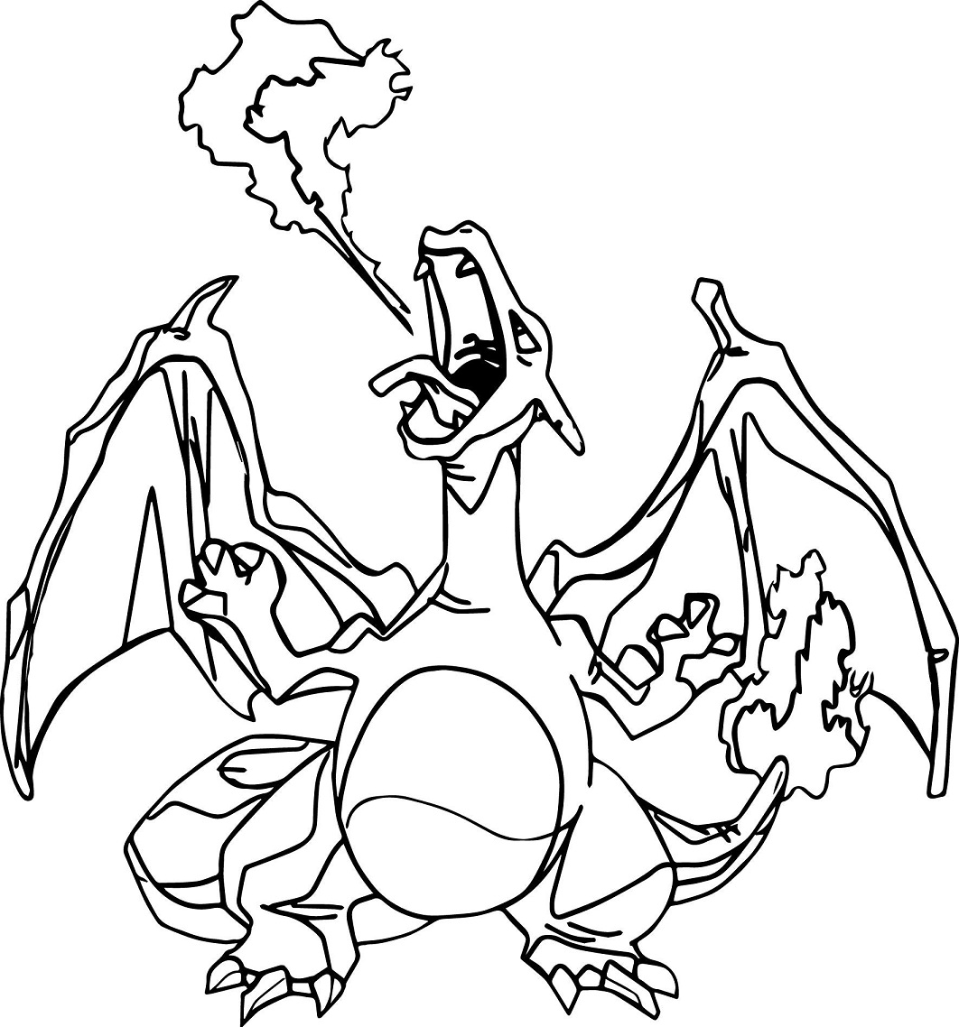 Dibujos de Dibuja a Charizard escupiendo fuego para colorear