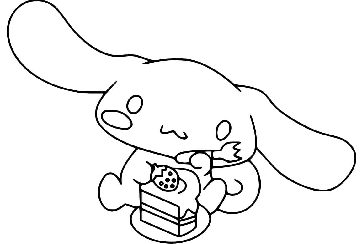 Dibujos de Dibuja a Cinnamoroll comiendo pastel para colorear