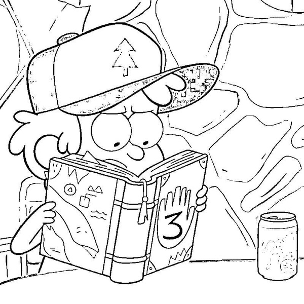 Dibujos de Dibuja a Dipper Pines leyendo el diario para colorear