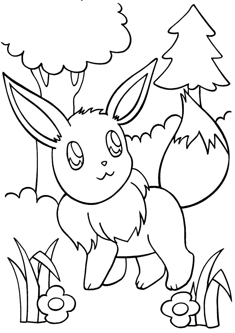 Dibuja a Eevee en el bosque para colorir