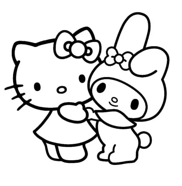 Dibujos de Dibuja a Hello Kitty con My Melody para colorear