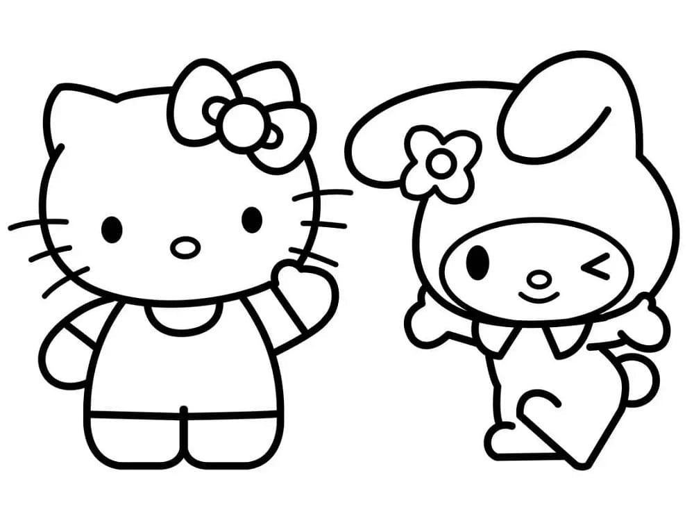 Dibujos de Dibuja a Hello Kitty y My Melody para colorear