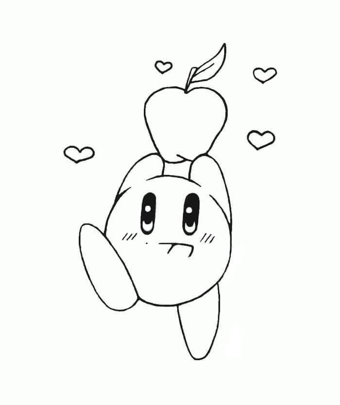 Dibujos de Dibuja a Kirby y a la manzana para colorear