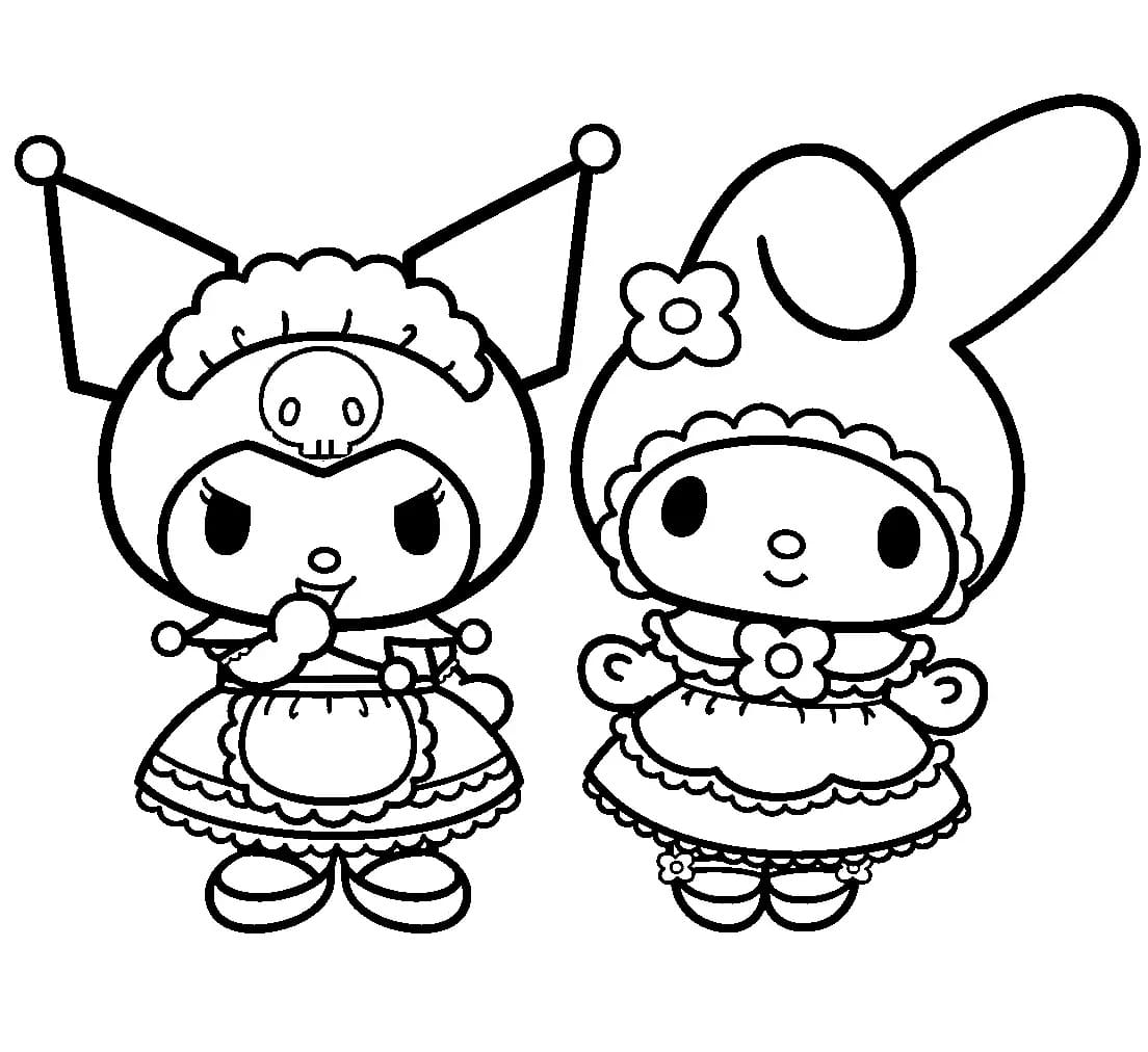 Dibujos de Dibuja a Kuromi con My Melody para colorear