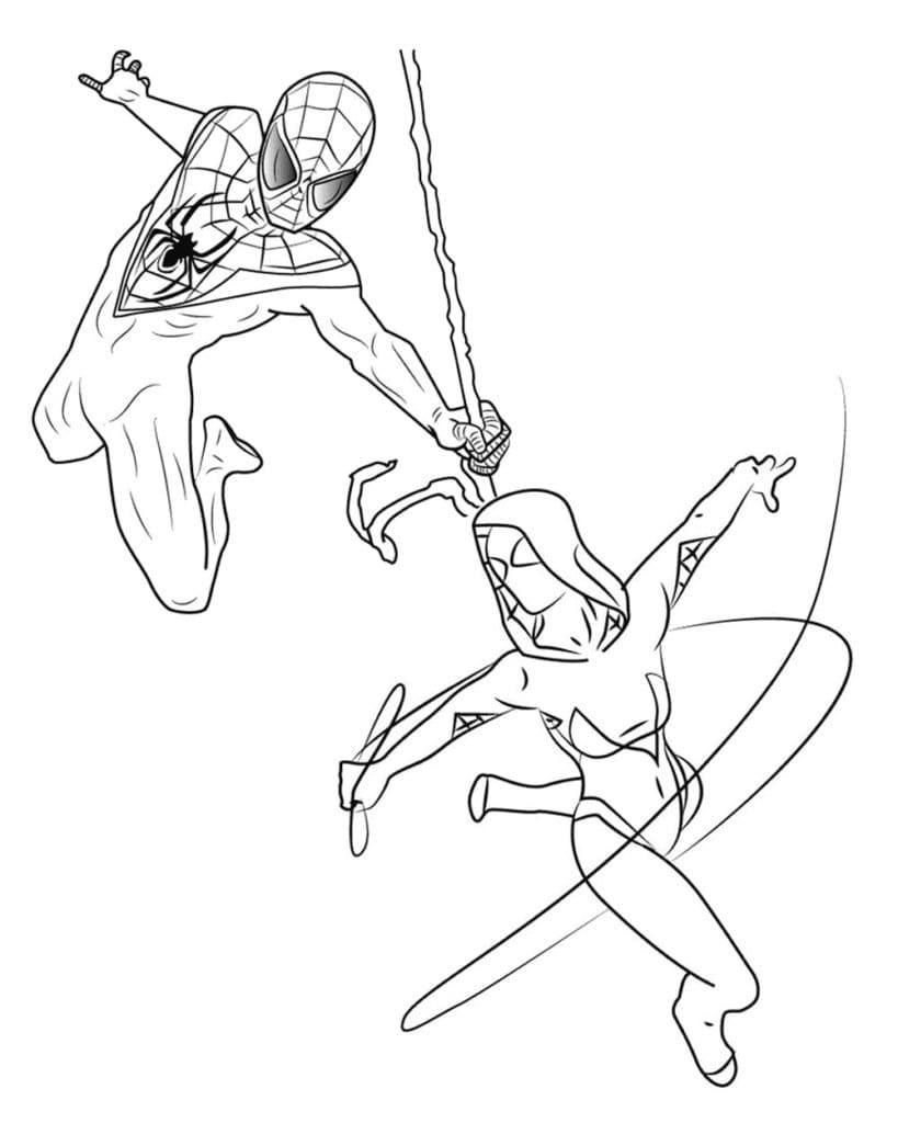 Dibujos de Dibuja a Miles Morales con Gwen Stacy para colorear