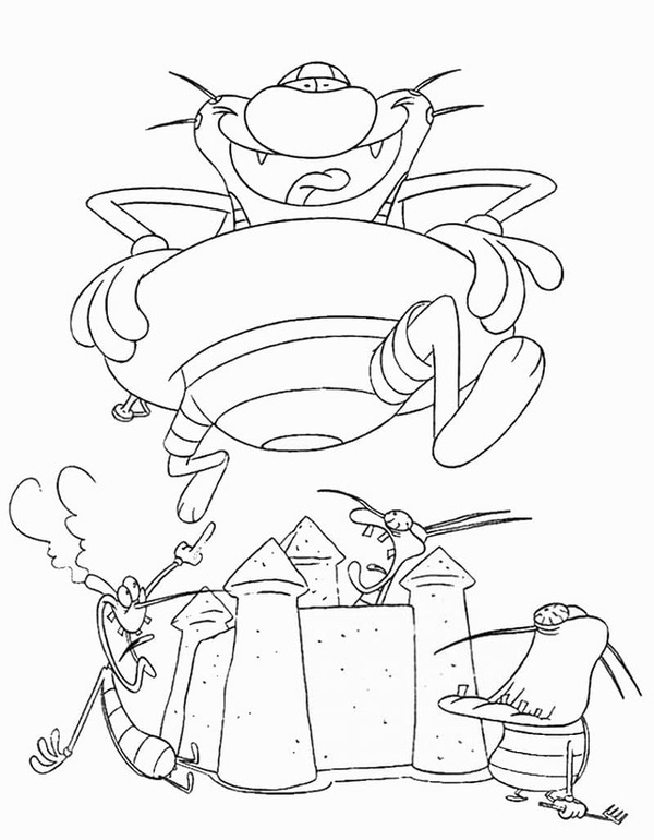Dibuja a Oggy en la playa para colorir
