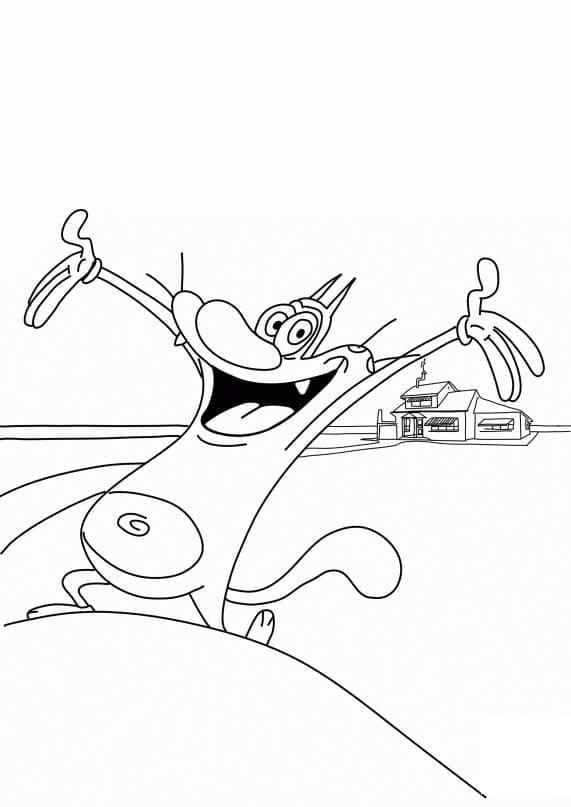 Dibuja a Oggy y su casa. para colorir