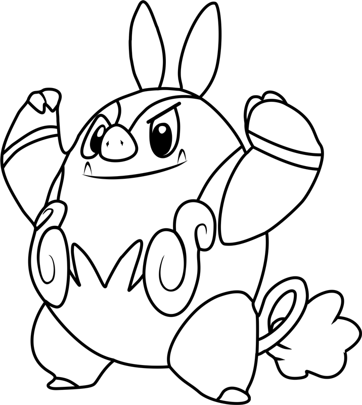 Dibujos de Dibuja a Pignite Pokemon sonriendo para colorear