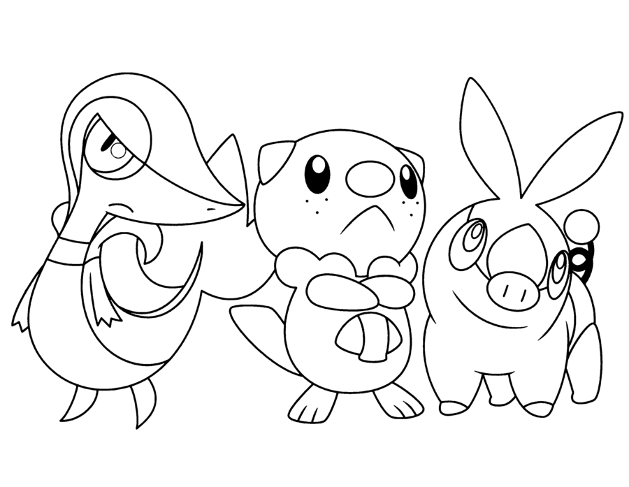 Dibujos de Dibuja a Snivy Oshawott Tepig gratis para colorear