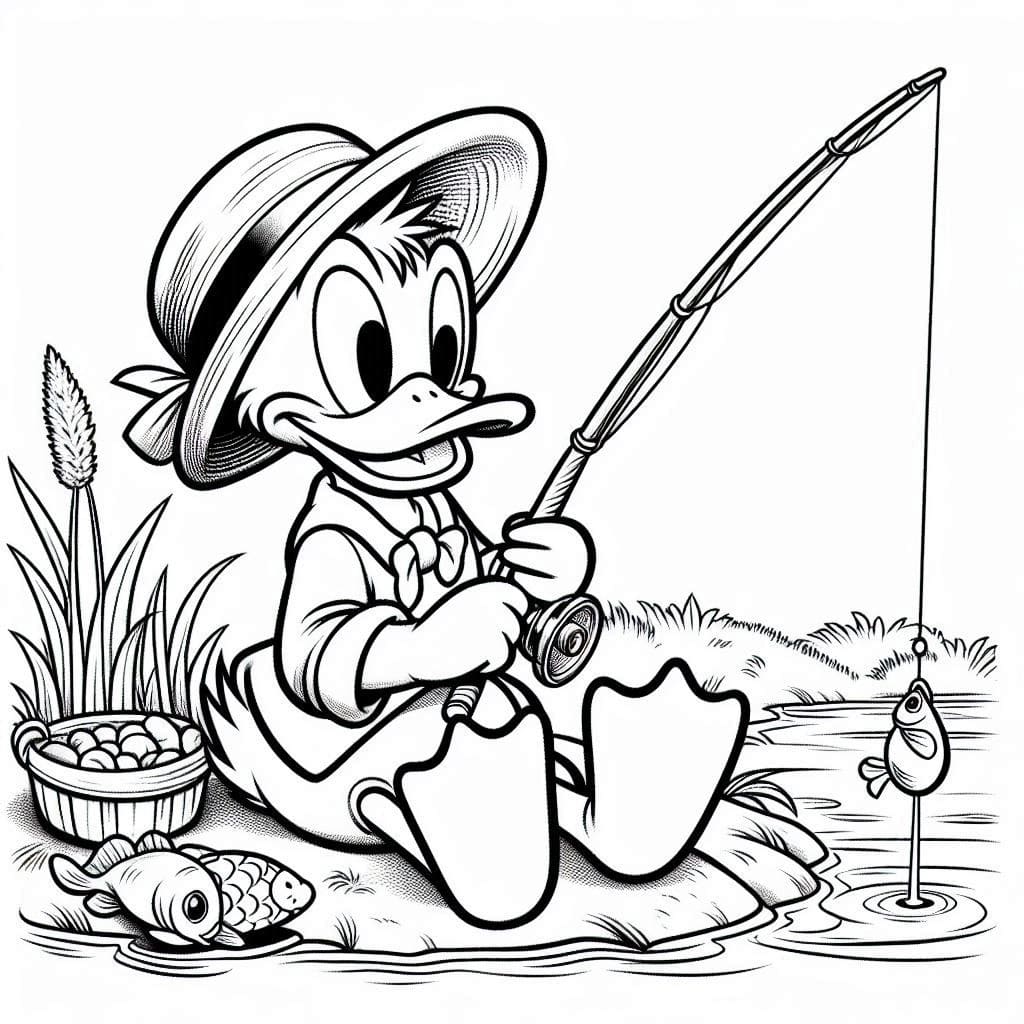 Dibuja al pato Donald pescando para colorir