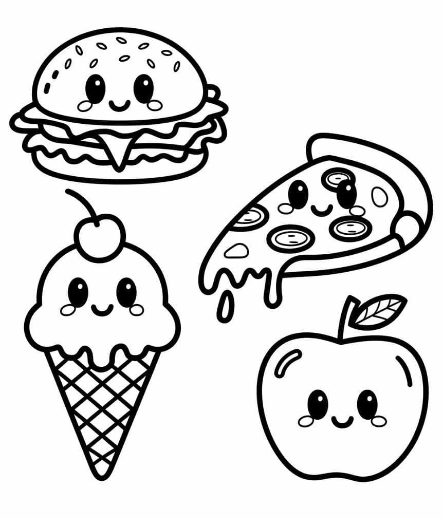 Dibujos de Dibuja alimentos kawaii imprimir para colorear