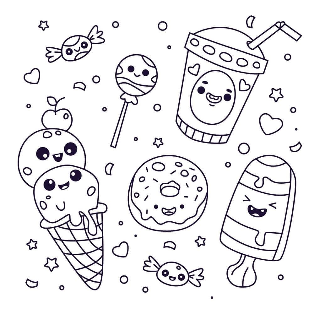 Dibujos de Dibuja comida kawaii gratis para colorear