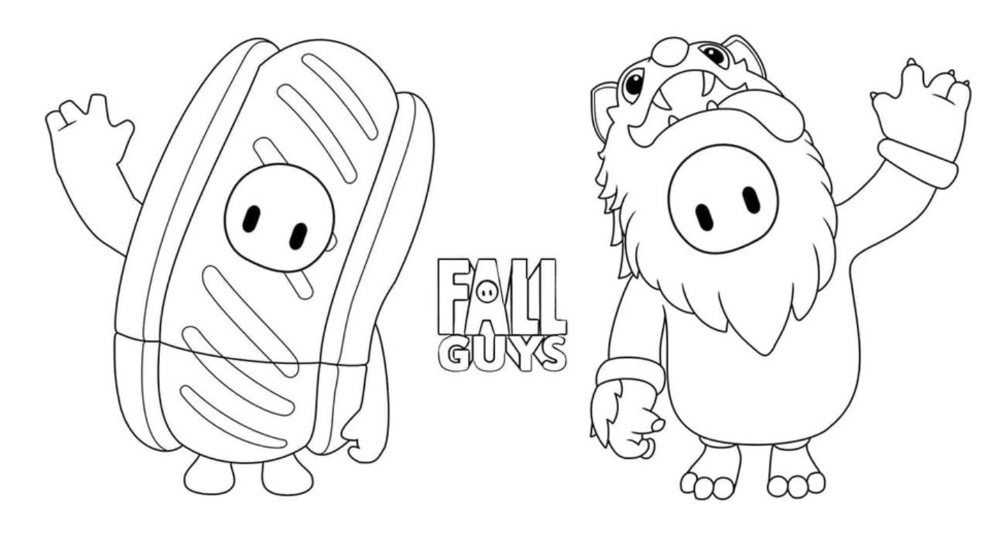 Dibujos de Dibuja Fall Guys Hot Dog y Wolf para colorear
