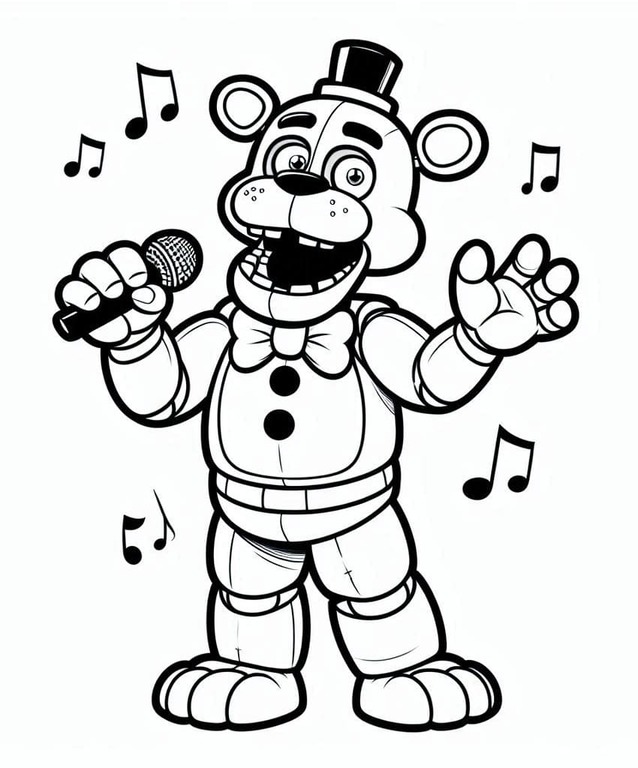 Dibujos de Dibuja Freddy Fazbear cantando para colorear