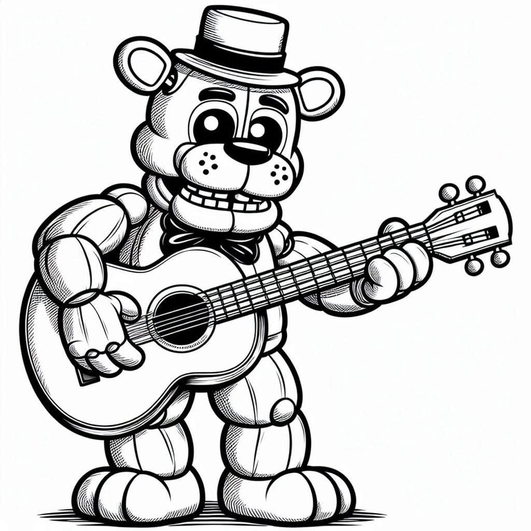 Dibujos de Dibuja Freddy Fazbear con guitarra para colorear