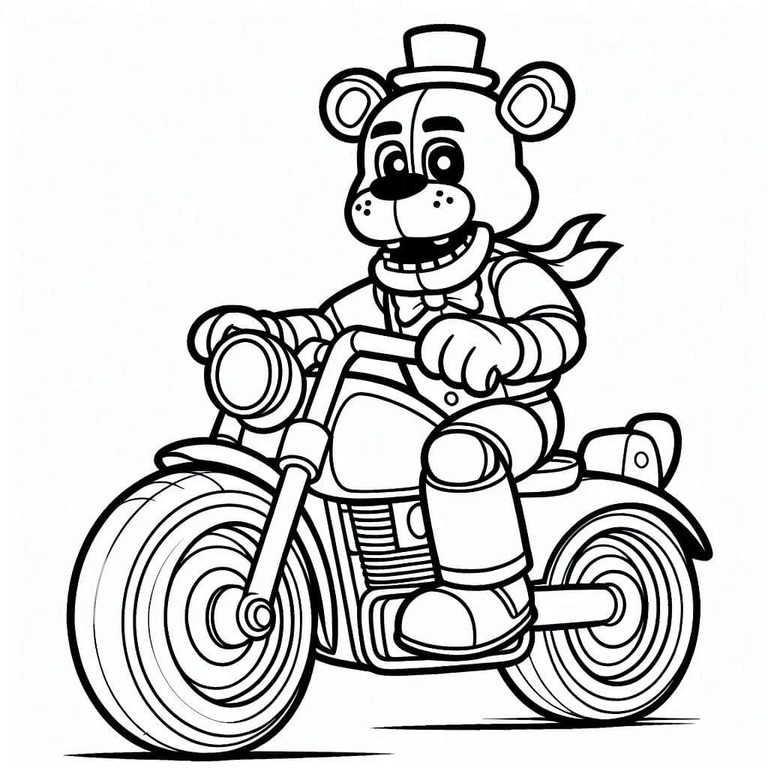 Dibujos de Dibuja Freddy Fazbear en motocicleta para colorear
