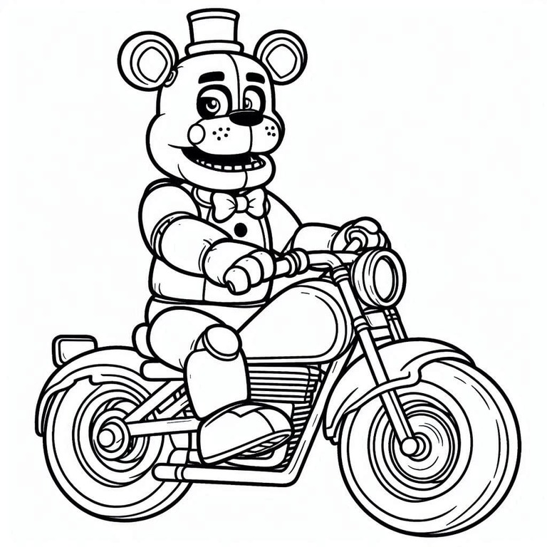 Dibujos de Dibuja Freddy Fazbear motocicleta para colorear