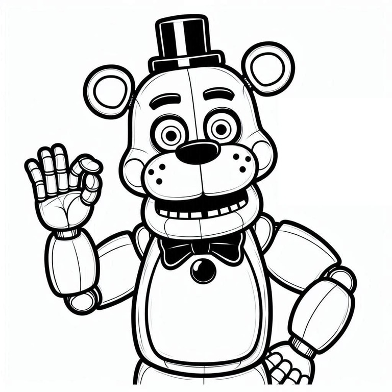 Dibujos de Dibuja Freddy Fazbear saludando con la mano para colorear