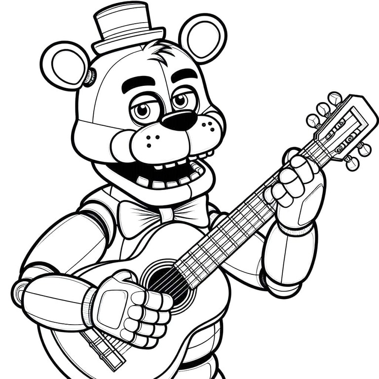 Dibujos de Dibuja Freddy Fazbear tocando la guitarra para colorear