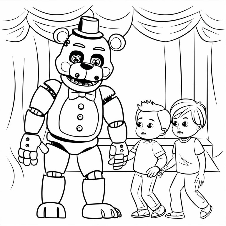 Dibujos de Dibuja Freddy Fazbear y los niños para colorear