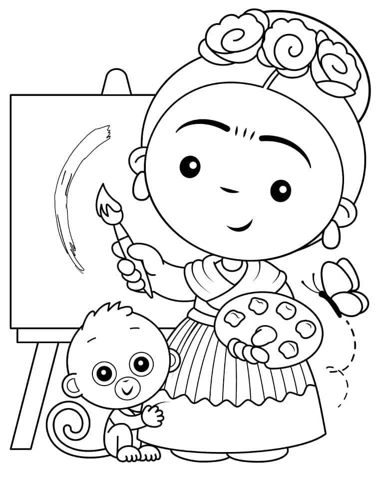 Dibujos de Dibuja Frida Kahlo gratis para colorear