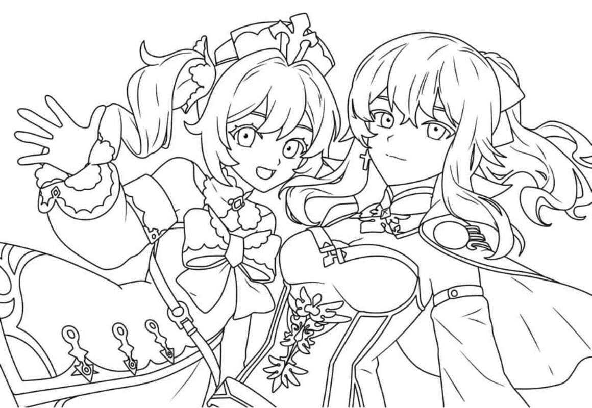 Dibujos de Dibuja Genshin Impact Barbara y Jean para colorear