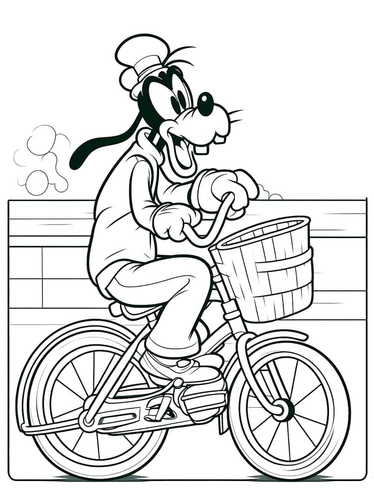 Dibuja Goofy montando en bicicleta para colorir