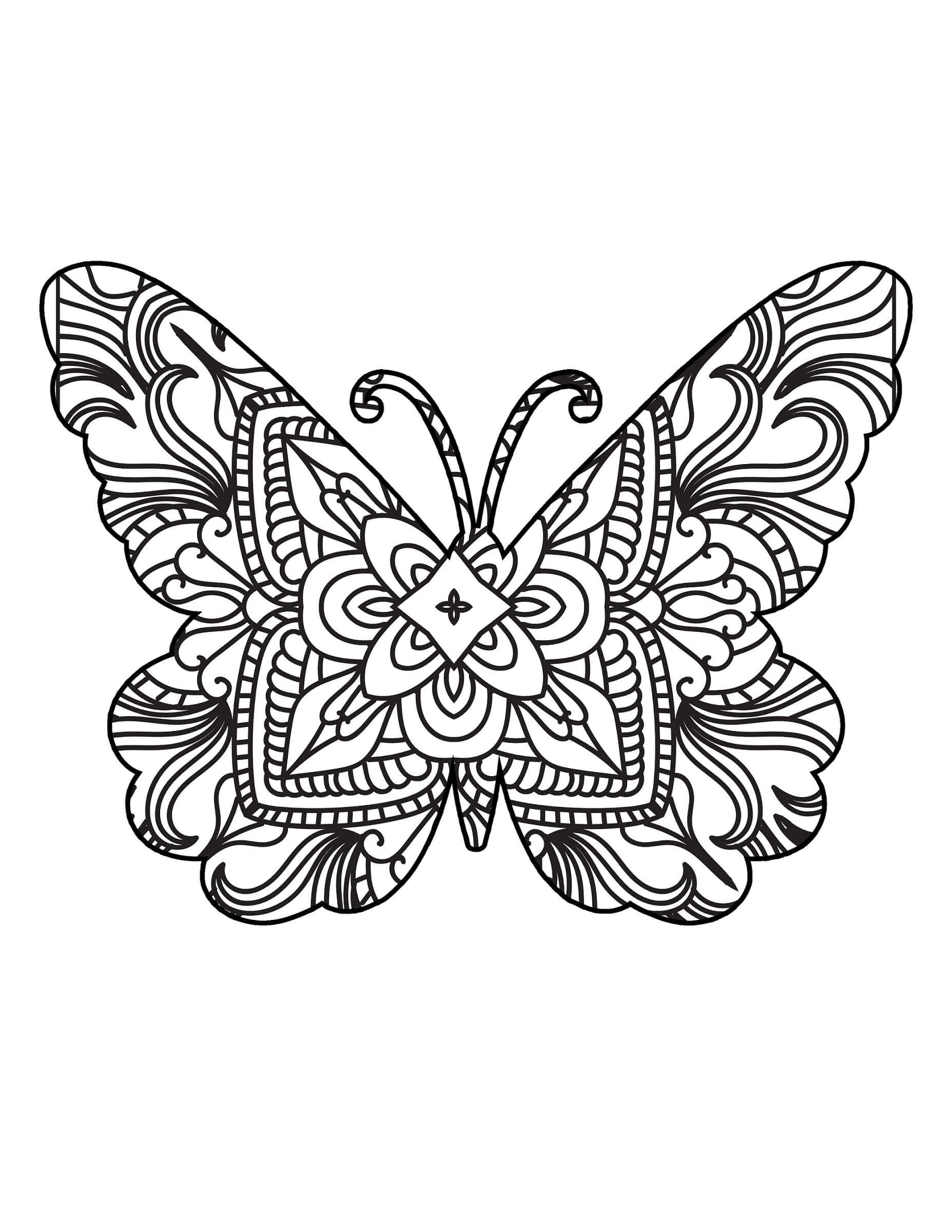 Dibujos de Dibuja impresionante mandala de mariposa para colorear