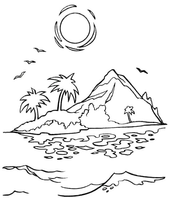 Dibujos de Dibuja Isla Tropical gratis para colorear