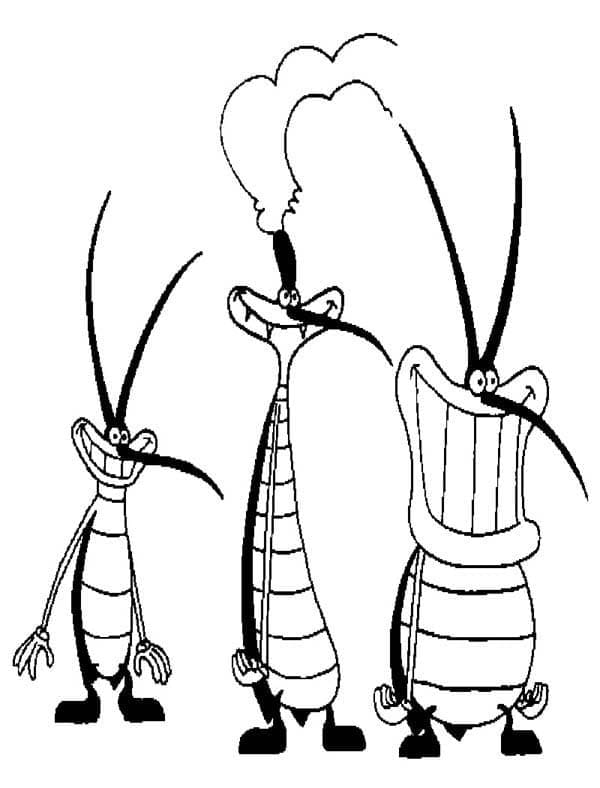 Dibuja Joey Marky y Dee Dee de Oggy y las cucarachas para colorir