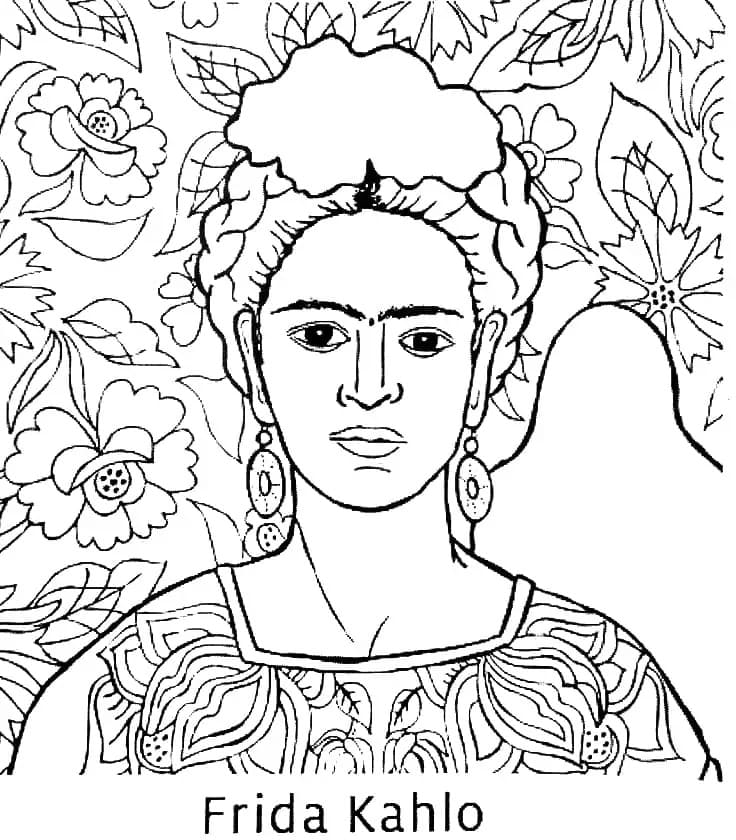 Dibujos de Dibuja la imagen de Frida Kahlo para colorear