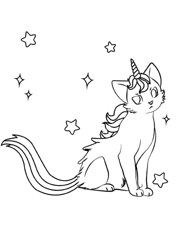 Dibujos de Dibuja lindo gato unicornio para colorear