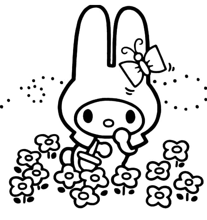 Dibujos de Dibuja My Melody y flores para colorear