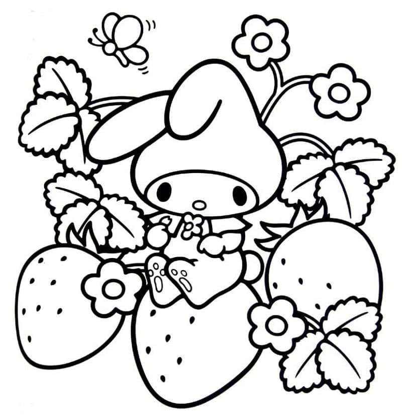 Dibujos de Dibuja My Melody y fresas para colorear