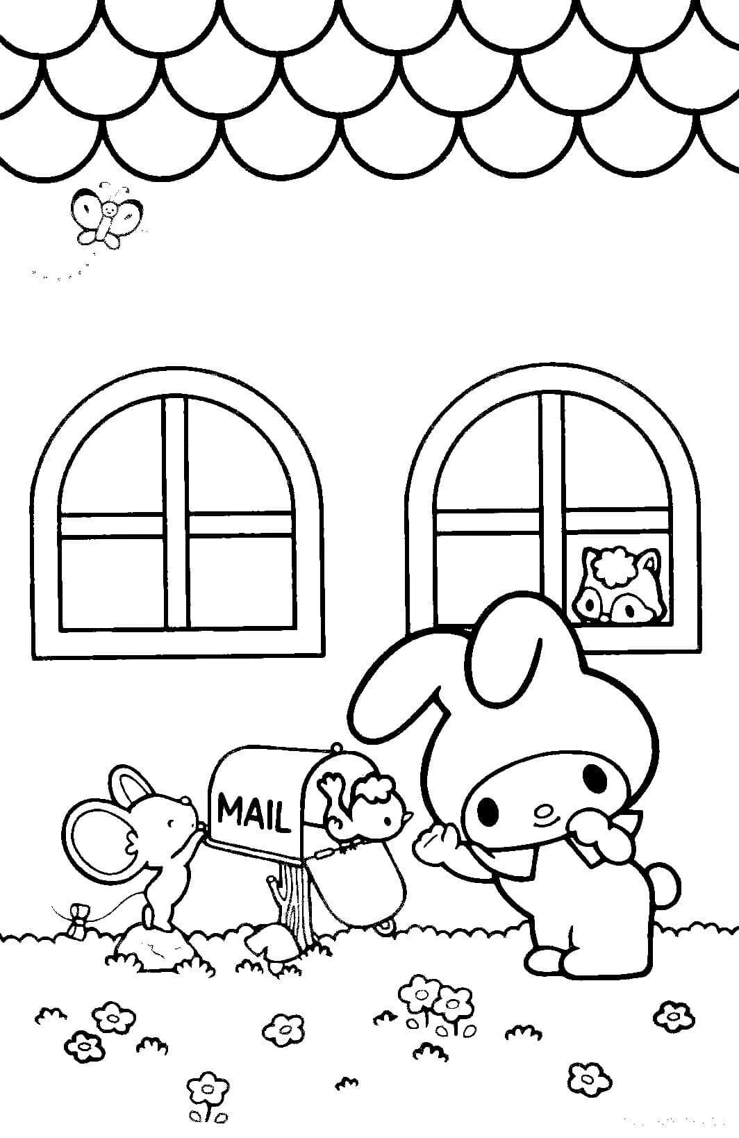 Dibujos de Dibuja My Melody y mi buzón para colorear