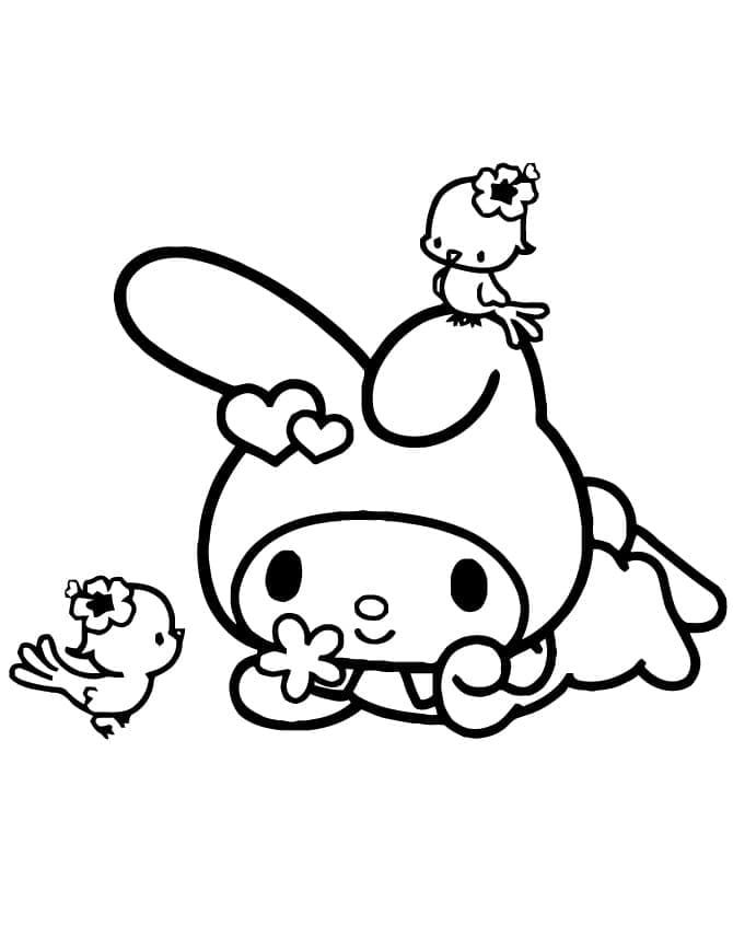 Dibujos de Dibuja My Melody y pájaros lindos para colorear