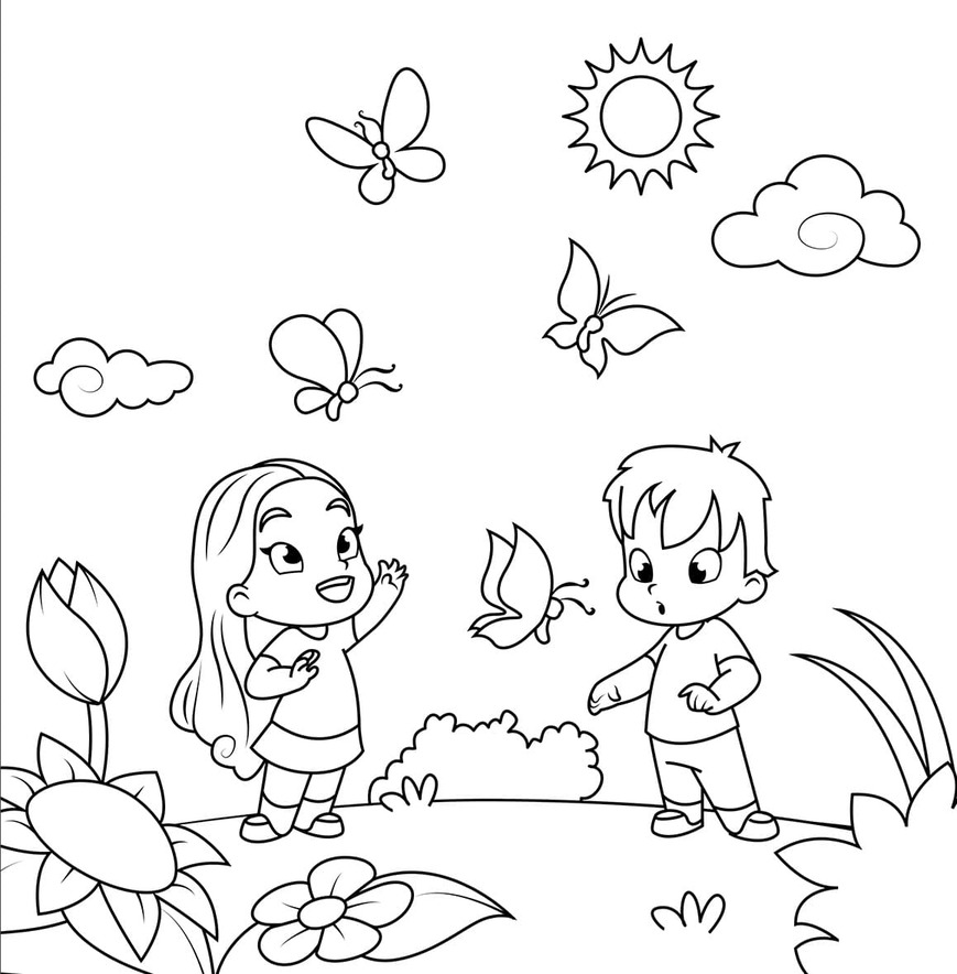 Dibujos de Dibuja niños jugando gratis para colorear